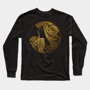 Art nouveau gold silhouette lady 2 Long Sleeve T-Shirt